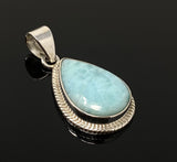 Larimar Pendant Sterling Silver, Natural Larimar Bohemian Jewelry, Throat Chakra Healing Crystal, Ocean Blue Spiritual Gift for Women,
