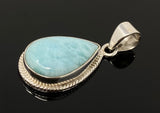 Larimar Pendant Sterling Silver, Natural Larimar Bohemian Jewelry, Throat Chakra Healing Crystal, Ocean Blue Spiritual Gift for Women,