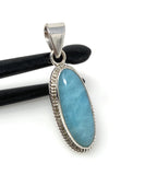 Natural Larimar Gemstone Pendant, Bohemian Jewelry, Sterling Silver Pendant, Gifts for Her, 1.65” x 0.55”