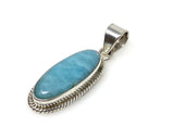 Natural Larimar Gemstone Pendant, Bohemian Jewelry, Sterling Silver Pendant, Gifts for Her, 1.65” x 0.55”