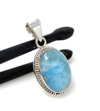 Natural Larimar Gemstone Pendant, Bohemian Jewelry, Sterling Silver Pendant, Gifts for Her, 1.40” x 0.70”