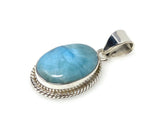 Natural Larimar Gemstone Pendant, Bohemian Jewelry, Sterling Silver Pendant, Gifts for Her, 1.40” x 0.70”