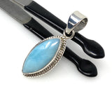 Natural Larimar Gemstone Pendant, Bohemian Jewelry, Sterling Silver Pendant, Gifts for Her, 1.45” x 0.50”