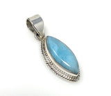 Natural Larimar Gemstone Pendant, Bohemian Jewelry, Sterling Silver Pendant, Gifts for Her, 1.45” x 0.50”