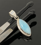 Natural Larimar Gemstone Pendant, Bohemian Jewelry, Sterling Silver Pendant, Gifts for Her, 1.45” x 0.50”