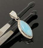 Natural Larimar Gemstone Pendant, Bohemian Jewelry, Sterling Silver Pendant, Gifts for Her, 1.45” x 0.50”