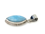 Natural Larimar Gemstone Pendant, Bohemian Jewelry, Sterling Silver Pendant, Gifts for Her, 1.45” x 0.50”