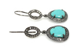 Natural Sleeping Beauty Turquoise Earrings, Pave Diamond Earrings, Sterling Silver Gemstone Earrings, Robin Egg Turquoise, 1.60”x 0.50”