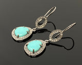 Natural Sleeping Beauty Turquoise Earrings, Pave Diamond Earrings, Sterling Silver Gemstone Earrings, Robin Egg Turquoise, 1.60”x 0.50”