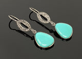 Natural Sleeping Beauty Turquoise Earrings, Pave Diamond Earrings, Victorian Gemstone Earrings, Robin Egg Turquoise, 1.65” x 1.50”