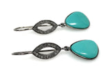 Natural Sleeping Beauty Turquoise Earrings, Pave Diamond Earrings, Victorian Gemstone Earrings, Robin Egg Turquoise, 1.65” x 1.50”
