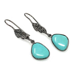 Natural Sleeping Beauty Turquoise Earrings, Pave Diamond Earrings, Victorian Gemstone Earrings, Robin Egg Turquoise, 1.65” x 0.50”