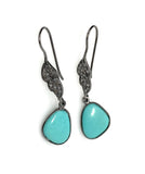 Natural Sleeping Beauty Turquoise Earrings, Pave Diamond Earrings, Victorian Gemstone Earrings, Robin Egg Turquoise, 1.65” x 0.50”