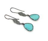 Natural Sleeping Beauty Turquoise Earrings, Pave Diamond Earrings, Victorian Gemstone Earrings, Robin Egg Turquoise, 1.65” x 0.50”