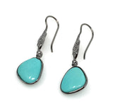 Natural Sleeping Beauty Turquoise Earrings, Pave Diamond Earrings, Victorian Gemstone Earrings, Robin Egg Turquoise, 1.65” x 0.50”