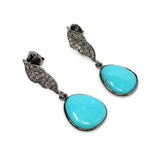Natural Sleeping Beauty Turquoise Earrings, Pave Diamond Earrings, Victorian Gemstone Earrings, Robin Egg Turquoise, 1.35” x 0.50”