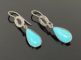 Natural Sleeping Beauty Turquoise Earrings, Pave Diamond Earrings, Victorian Gemstone Earrings, Robin Egg Turquoise, 1.60” x 0.35”