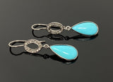 Natural Sleeping Beauty Turquoise Earrings, Pave Diamond Earrings, Victorian Gemstone Earrings, Robin Egg Turquoise, 1.60” x 0.35”