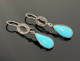 Natural Sleeping Beauty Turquoise Earrings, Pave Diamond Earrings, Victorian Gemstone Earrings, Robin Egg Turquoise, 1.60” x 0.35”