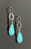 Natural Sleeping Beauty Turquoise Earrings, Pave Diamond Earrings, Victorian Gemstone Earrings, Robin Egg Turquoise, 1.60” x 0.35”