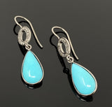 Natural Sleeping Beauty Turquoise Earrings, Pave Diamond Earrings, Victorian Gemstone Earrings, Robin Egg Turquoise, 1.60” x 0.35”