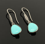 Natural Sleeping Beauty Turquoise Earrings, Pave Diamond Earrings, Victorian Gemstone Earrings, Robin Egg Turquoise, 1.35” x 0.45”