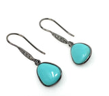 Natural Sleeping Beauty Turquoise Earrings, Pave Diamond Earrings, Victorian Gemstone Earrings, Robin Egg Turquoise, 1.35” x 0.45”