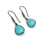 Natural Sleeping Beauty Turquoise Earrings, Pave Diamond Earrings, Victorian Gemstone Earrings, Robin Egg Turquoise, 1.35” x 0.45”