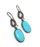 Natural Sleeping Beauty Turquoise Earrings, Pave Diamond Earrings, Victorian Gemstone Earrings, Robin Egg Turquoise, 1.55” x 0.30”