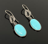 Natural Sleeping Beauty Turquoise Earrings, Pave Diamond Earrings, Victorian Gemstone Earrings, Robin Egg Turquoise, 1.55” x 0.30”