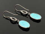Natural Sleeping Beauty Turquoise Earrings, Pave Diamond Earrings, Victorian Gemstone Earrings, Robin Egg Turquoise, 1.55” x 0.30”