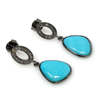 Natural Sleeping Beauty Turquoise Earrings, Pave Diamond Earrings, Victorian Gemstone Earrings, Robin Egg Turquoise, 1.15” x 0.50”