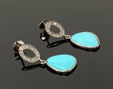 Natural Sleeping Beauty Turquoise Earrings, Pave Diamond Earrings, Victorian Gemstone Earrings, Robin Egg Turquoise, 1.15” x 0.50”