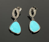 Natural Sleeping Beauty Turquoise Earrings, Pave Diamond Earrings, Victorian Gemstone Earrings, Robin Egg Turquoise, 1.15” x 0.50”