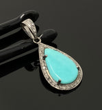 Genuine Sleeping Beauty Turquoise Pendant, Pave Diamond Turquoise Gemstone Jewelry, Spiritual Healing Crystal Pendant, December Birthstone