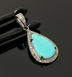 Genuine Sleeping Beauty Turquoise Pendant, Pave Diamond Turquoise Gemstone Jewelry, Spiritual Healing Crystal Pendant, December Birthstone