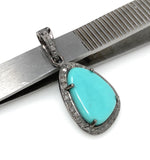 Turquoise Gemstone Pendant, Genuine Sleeping Beauty Turquoise Pave Diamond Pendant, Spiritual Healing Crystal Chakra Birthstone Jewelry