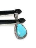 Turquoise Pave Diamond Pendant, Genuine Sleeping Beauty Robin Egg Turquoise Pendant, Spiritual Healing Chakra Crystal Pendant, December Gift