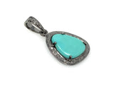 Genuine Sleeping Beauty Robin Egg Turquoise Pendant, Turquoise Pave Diamond Pendant, Spiritual Healing Crystal Chakra Jewelry, December Gift