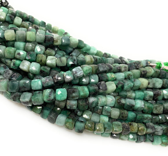 Natural Emerald Gemstone Beads, Bulk Wholesale Beads, Emerald 3D Cube Box Beads, AAA Grade, Jewelry Supplies, 6mm - 7mm , 8”strand