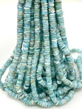 16” Natural Larimar Heishi Beads, Larimar Gemstone Beads, Bulk Wholesale Beads, Tyre Beads AAA Grade