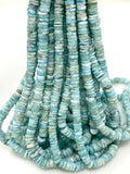 16” Natural Larimar Heishi Beads, Larimar Gemstone Beads, Bulk Wholesale Beads, Tyre Beads AAA Grade