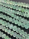 16” Natural Fluorite Gemstone Beads, Green Fluorite Carved Melon Pumpkin Beads, Jewelry Supplies, Wholesale Bulk Beads,