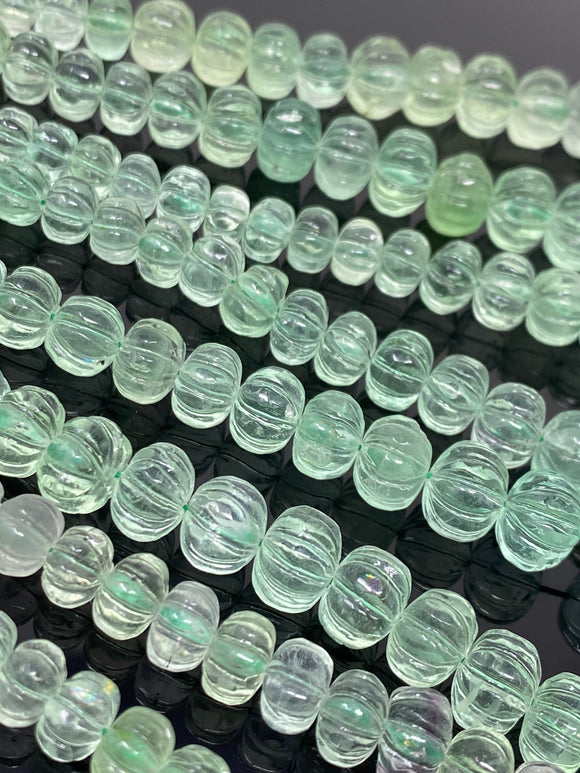 16” Natural Fluorite Gemstone Beads, Green Fluorite Carved Melon Pumpkin Beads, Jewelry Supplies, Wholesale Bulk Beads,