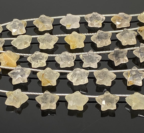Golden Rutile Gemstone Beads, Star Beads, Jewelry Supplies, Wholesale Bulk Beads, AAA Quality, 5