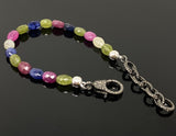 Genuine Multi Sapphire Gemstone Bracelet, Pave Diamond Adjustable Bracelet, Sapphire Jewelry, Gifts for Her