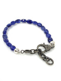 Natural Blue Sapphire Gemstone Bracelet, Pave Diamond Adjustable Bracelet, Sapphire Jewelry, September Birthstone Jewelry