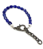 Natural Blue Sapphire Gemstone Bracelet, Pave Diamond Adjustable Bracelet, Sapphire Jewelry, September Birthstone Jewelry