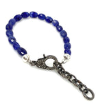 Natural Blue Sapphire Gemstone Bracelet, Pave Diamond Adjustable Bracelet, Sapphire Jewelry, September Birthstone Jewelry