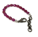 Natural Pink Sapphire Gemstone Bracelet, Pave Diamond Adjustable Bracelet, Sapphire Jewelry, September Birthstone Jewelry